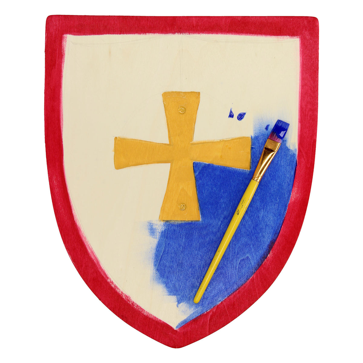 Juguete caballero escudo de madera Playwood con mango para niños.