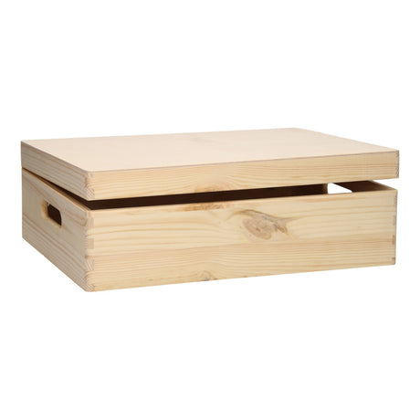 Caja de almacenamiento Playwood, caja para juguetes de pino con tapa abatible, natural.