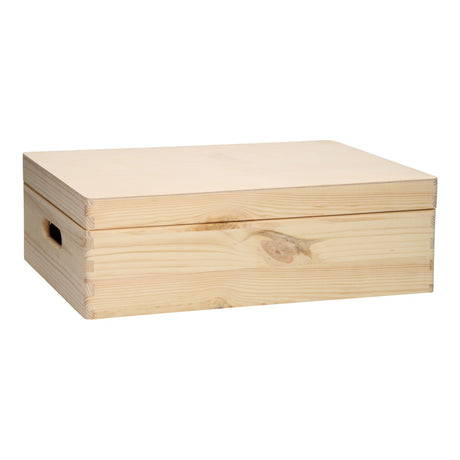 Caja de almacenamiento Playwood, caja para juguetes de pino con tapa abatible, natural.