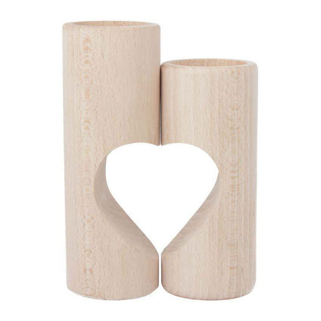 Portavelas de madera Playwood con decoración de corazón, juego de 2 unidades, color natural.