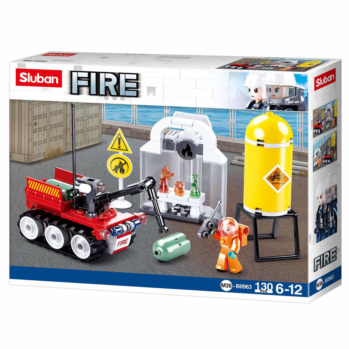 Sluban robot de bomberos taladro juguetes de construcción para niños a partir de 6 años - juguetes de construcción modelo de construcción robot de bomberos - caja de construcción con 130 bloques de construcción y 1 minifigura - m38-b0963