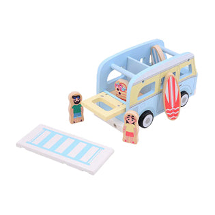 Jouéco joueco autobús playero retro de madera con accesorios