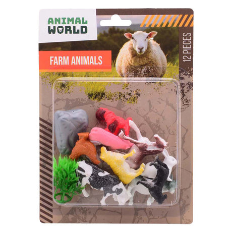 Johntoy animal world - juego de animales de granja de 12 piezas en cartón