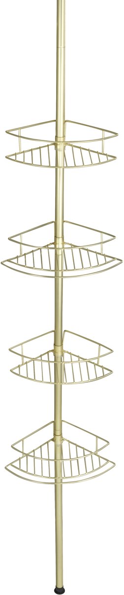 Estante de ducha telescópico Wenko dolcedo de 4 capas de acero inoxidable dorado mate - extensible de 65 a 275 cm - cesta de ducha - montaje sin taladrar