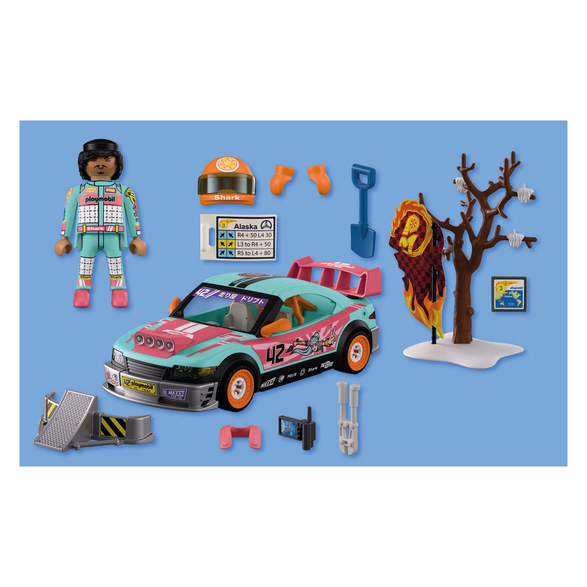 Playmobil – 72062 – set de juego de coches de carreras – 68 piezas – acción deportiva