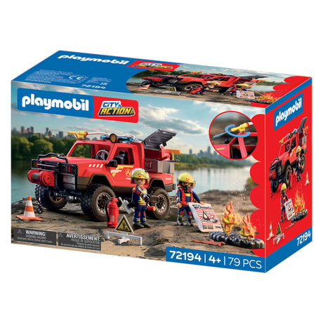 Playmobil city action brandweer pick-up terreinwagen met watersproeifunctie.