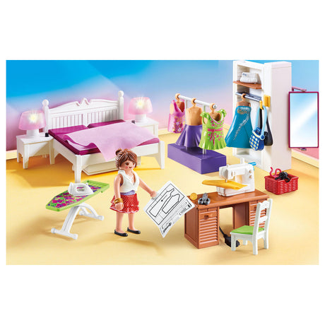 Dormitorio de casa de muñecas Playmobil con rincón de diseño de moda - 70208