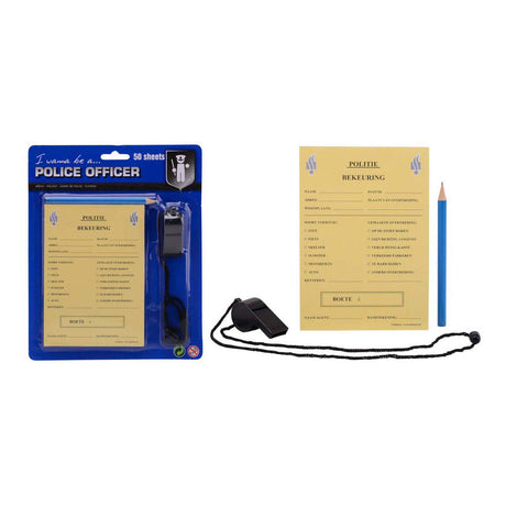 Talonario de recibos de policía Johntoy con lápiz y silbato.