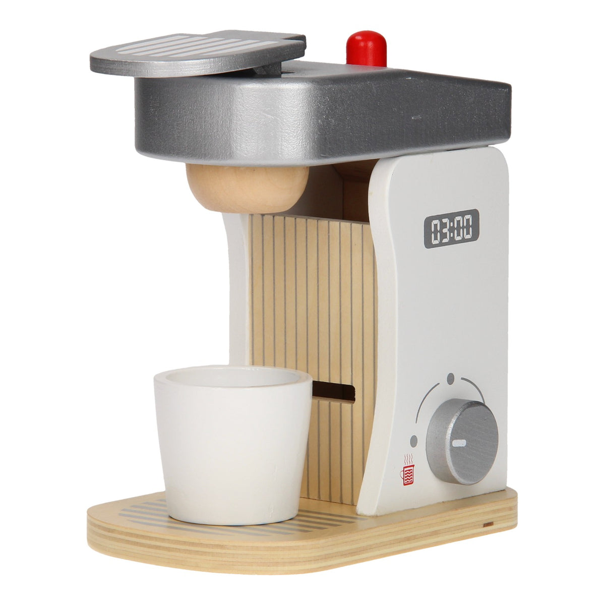 Cafetera de madera Jouéco con accesorios.