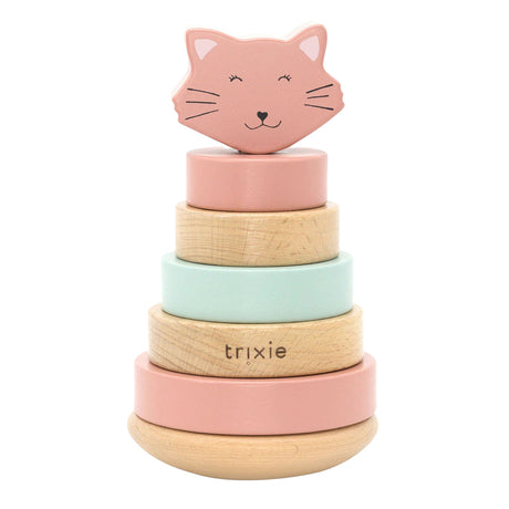Trixie torre apilable de madera - mrs. gato - juguete apilable de madera - juguetes educativos - para niños niñas - gato