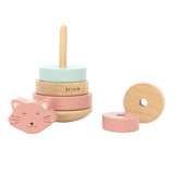 Trixie torre apilable de madera - mrs. gato - juguete apilable de madera - juguetes educativos - para niños niñas - gato