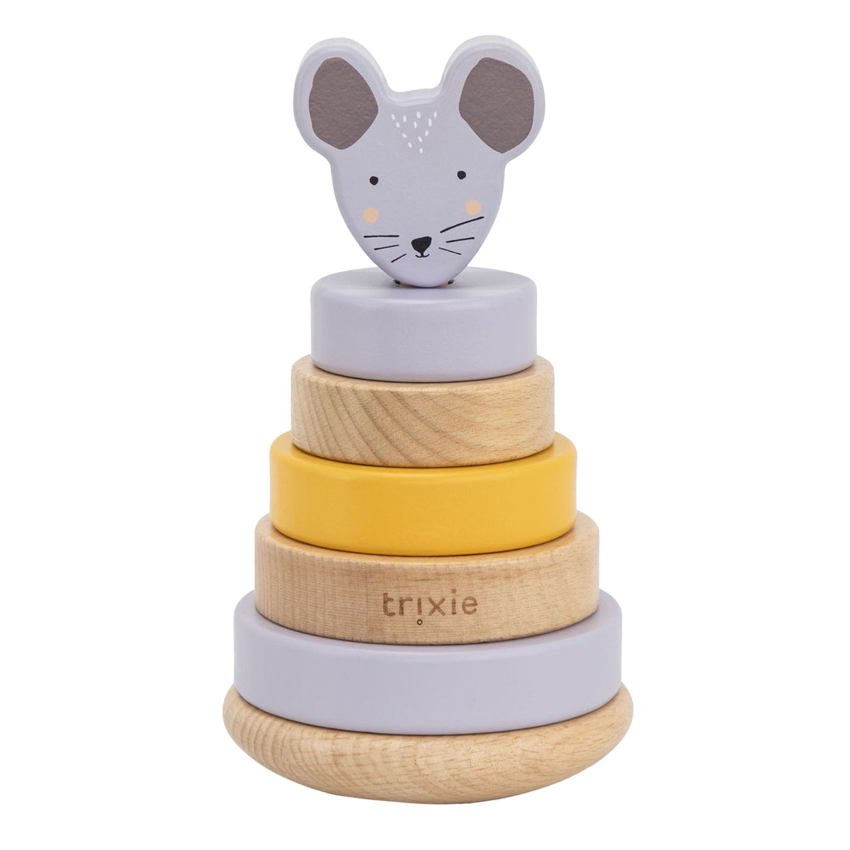 Trixie torre apilable de madera - mrs. ratón - juguete apilable de madera - juguetes educativos - para niños niñas - ratón