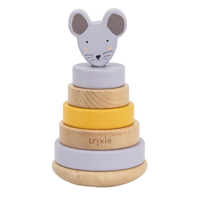 Trixie torre apilable de madera - mrs. ratón - juguete apilable de madera - juguetes educativos - para niños niñas - ratón
