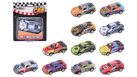 Johntoy john toy coche de carreras pull-back metal 10cm en blister disponible en 12 modelos diferentes.