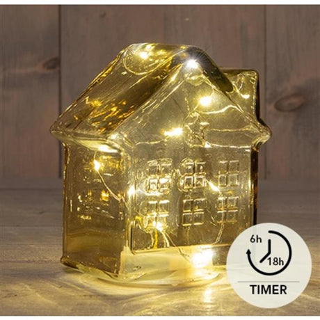 Anna's collection 10led casa cristal 3xaaa pila con temporizador 12,5x7,5xh14cm ámbar