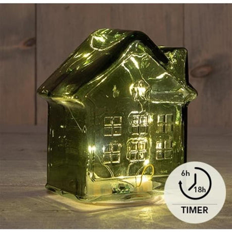 Anna's collection casa 10led cristal 3xaaa pila con temporizador 12,5x7,5xh14cm verde