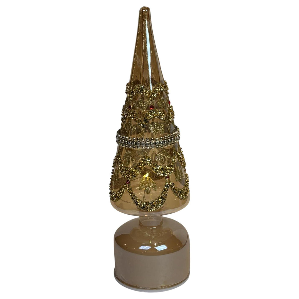 Mansion atmosphere kerstboom led draaiend wit goud 9x32cm