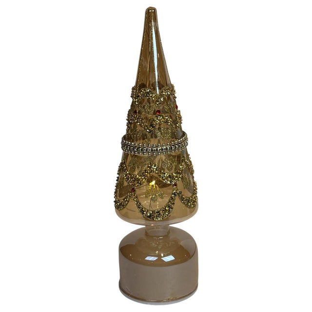 Mansion atmosphere kerstboom led draaiend wit goud 9x32cm