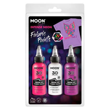 Haza pintura textil barba blanca neón 3x30ml - blanco, rosa, violeta