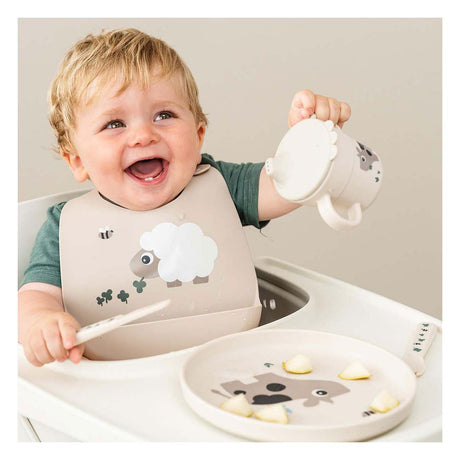 Hecho por ciervo plato infantil pequeña granja beige