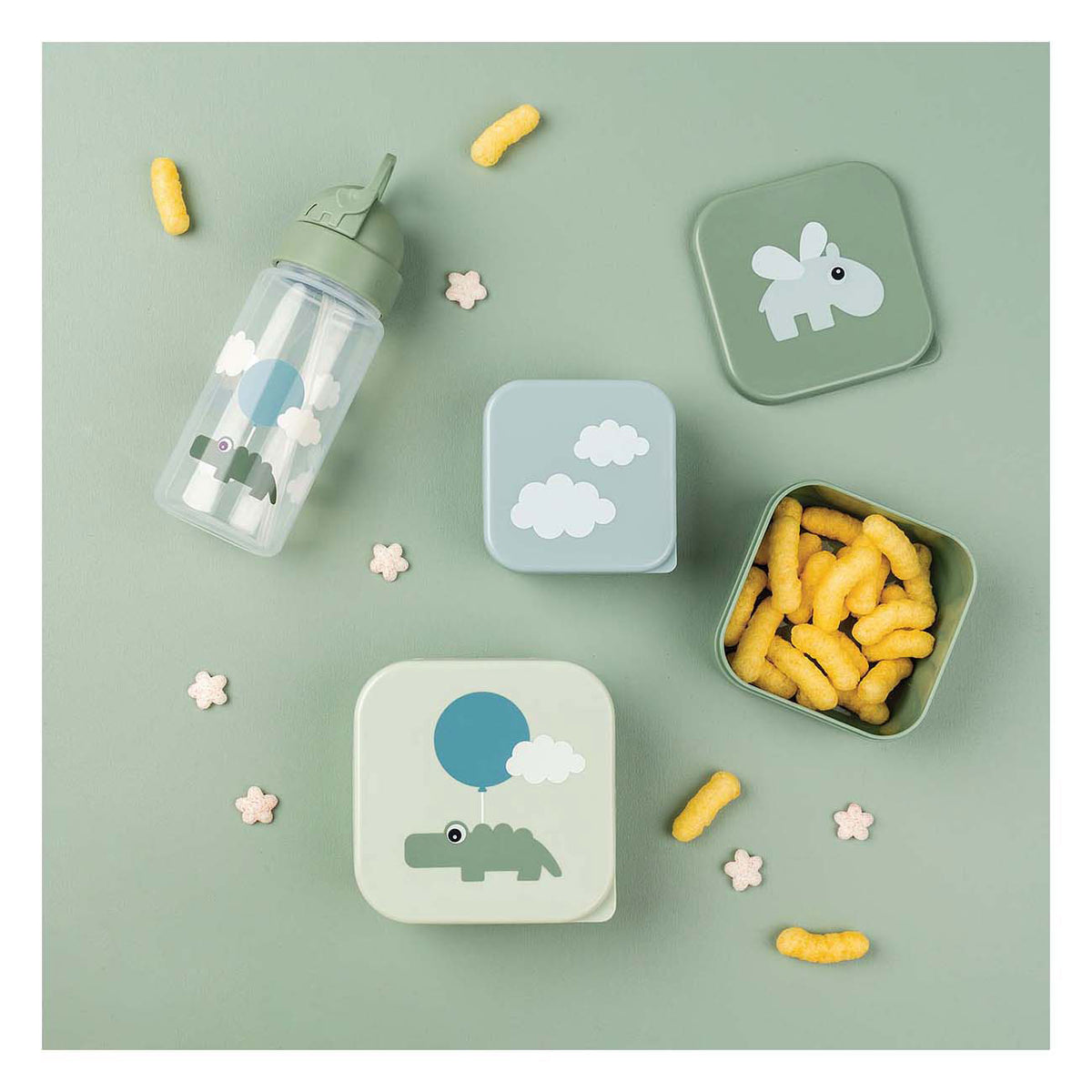 Caja de snacks Done by Deer Happy Clouds verde, 3 uds.