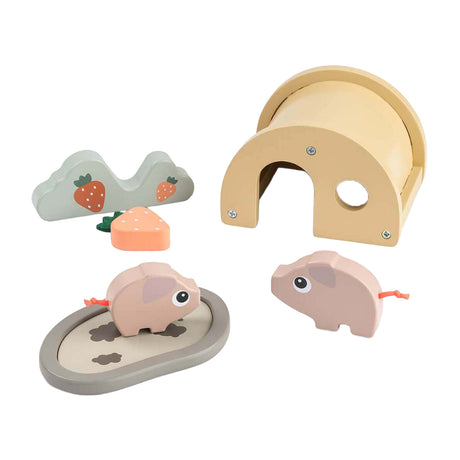 Hecho por ciervos pequeña granja juego de madera pigee