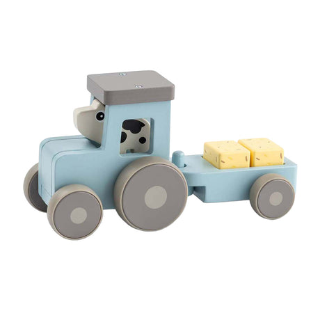 Hecho por ciervos pequeña granja tractor de madera dotti azul
