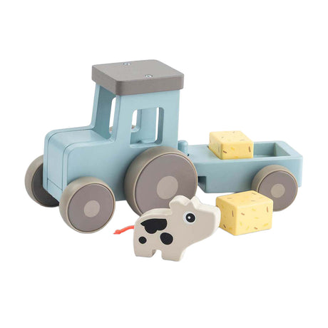 Hecho por ciervos pequeña granja tractor de madera dotti azul