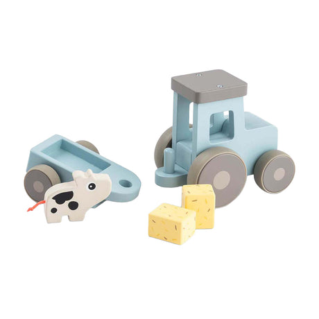 Hecho por ciervos pequeña granja tractor de madera dotti azul