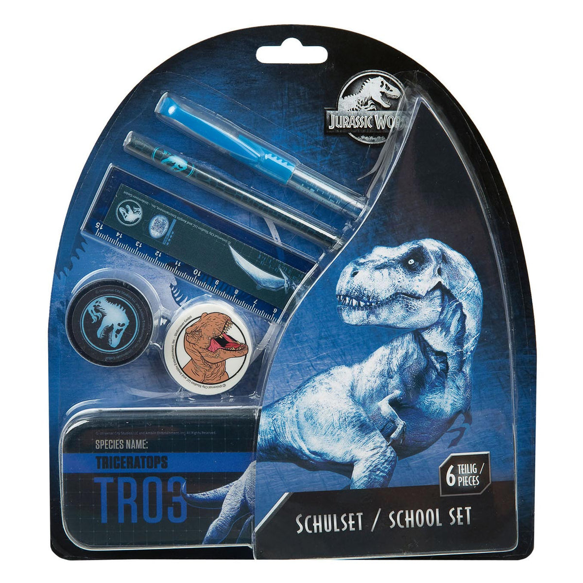 Set escolar Undercover Jurassic World, 6 piezas.