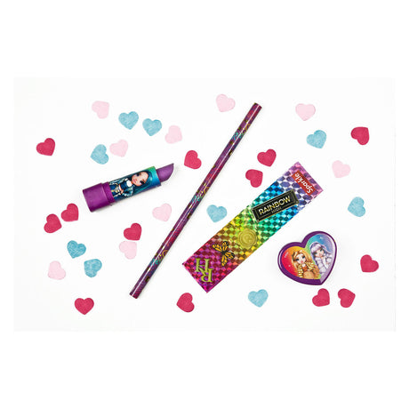 Set de escritura Undercover arcoíris copa alta multicolor para niños.