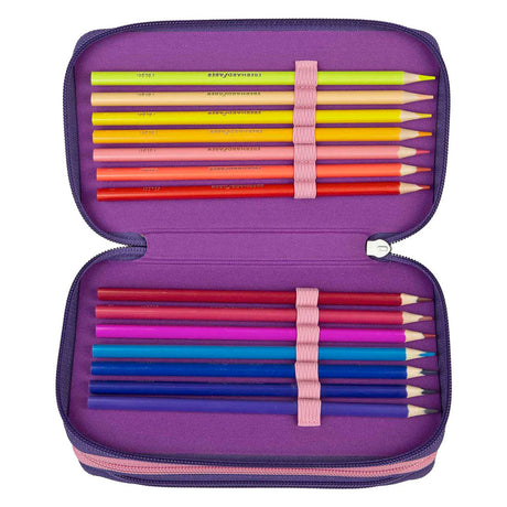 Estuche escolar Undercover Unicorn Academy morado - Set escolar lleno de 3 compartimentos.