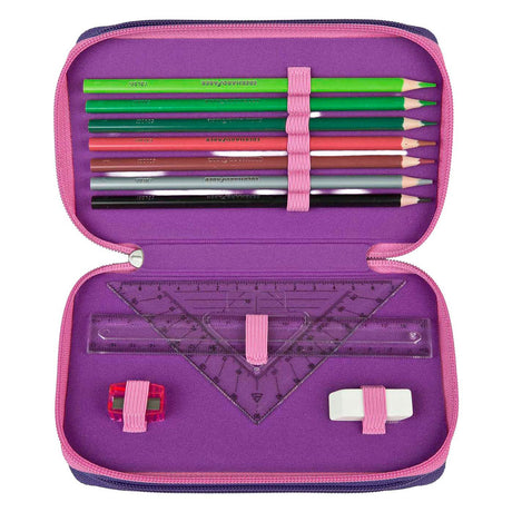 Estuche escolar Undercover Unicorn Academy morado - Set escolar lleno de 3 compartimentos.