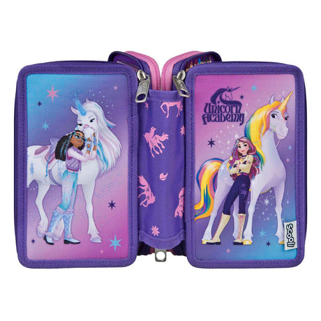 Estuche escolar Undercover Unicorn Academy morado - Set escolar lleno de 3 compartimentos.