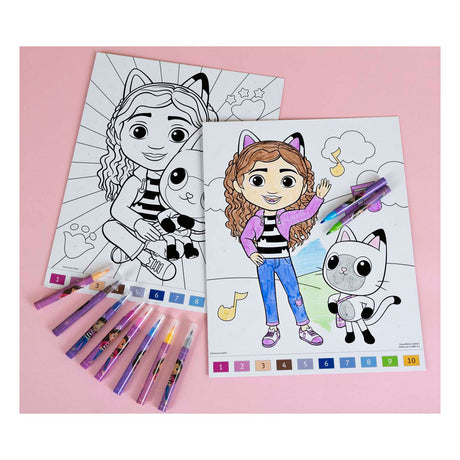 Juego encubierto para colorear por números La casa de muñecas de Gabby