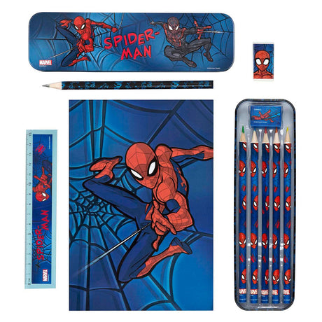 Juego de papelería encubierto spiderman - 11 piezas.
