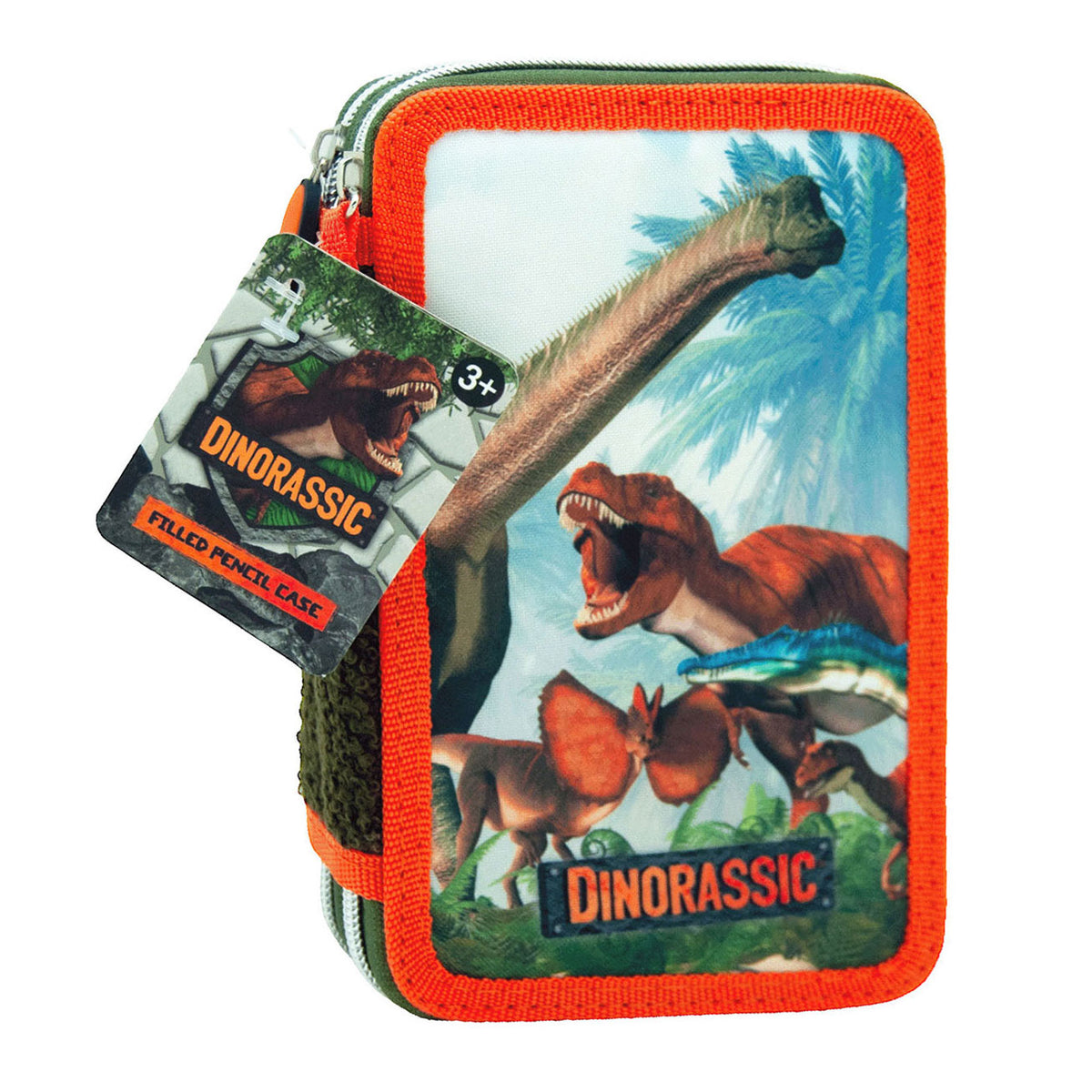 Estuche para lápices con relleno Toy Land Dinorassic - Estuche para bolígrafos con 2 compartimentos - 20 piezas - verde