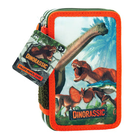 Estuche para lápices con relleno Toy Land Dinorassic - Estuche para bolígrafos con 2 compartimentos - 20 piezas - verde