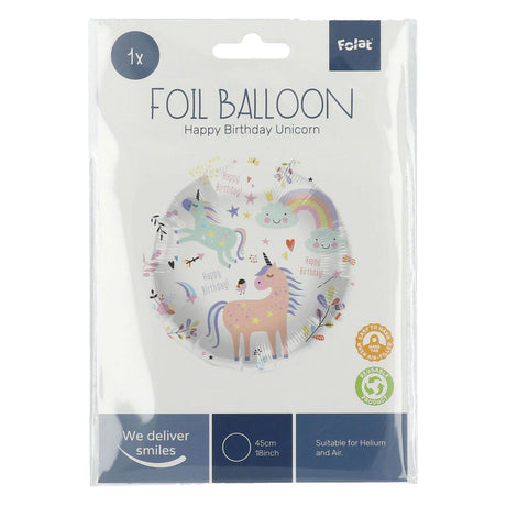 Folat bv globo foil feliz cumpleaños unicornios 45cm.
