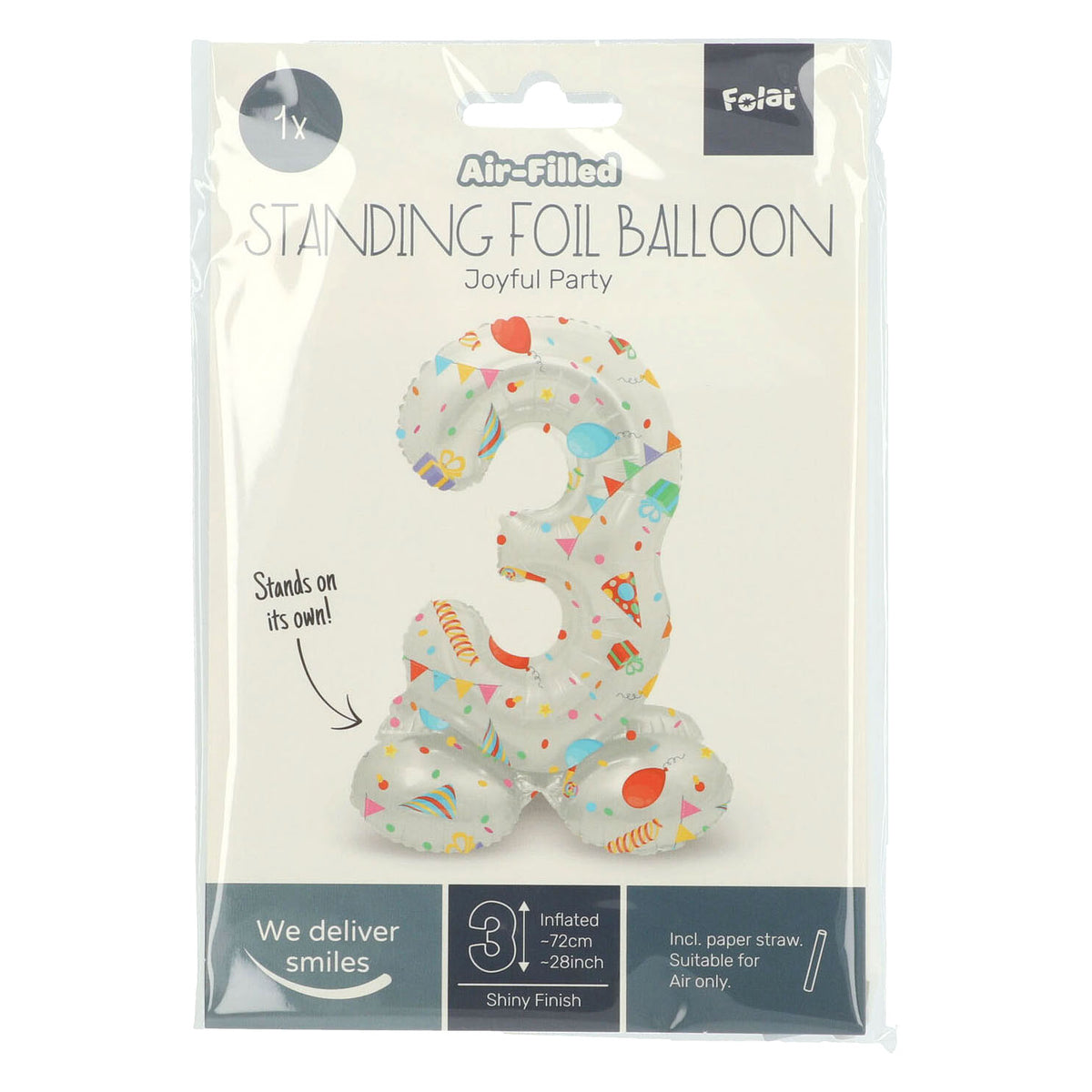 Folat bv globo foil de pie fiesta alegre número 3 -72cm