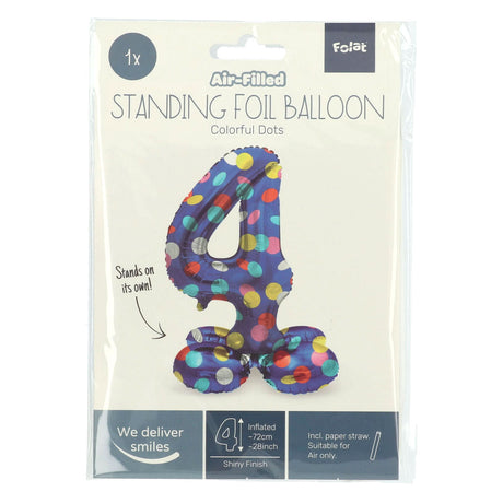Folat bv globo de aluminio de pie puntos de colores número 4 - 72 cm