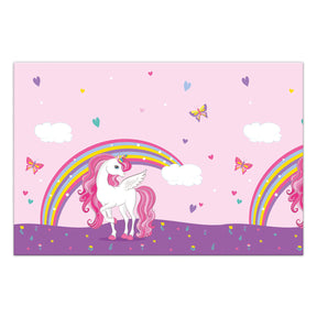 Globos mantel unicornio colores arcoiris, 120x180cm