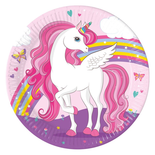 Platos de papel Globos fsc unicornio colores arcoiris, 8 uds.