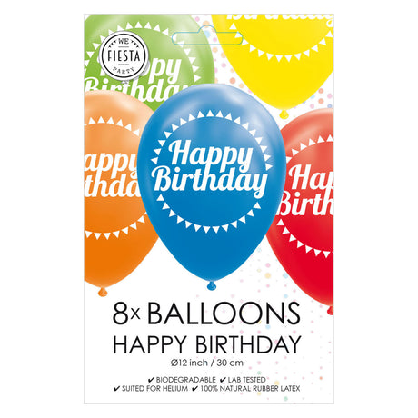 Globos globos feliz cumpleaños mezcla colores 30cm, 8 uds.