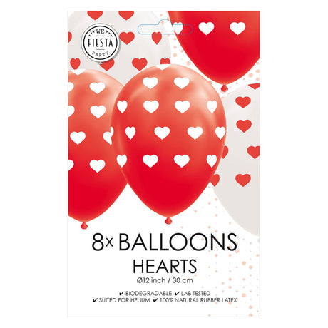 Globos globos corazones rojo blanco 30cm, 8 uds.