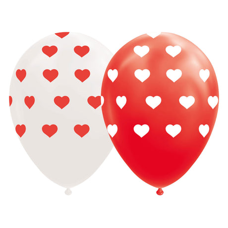 Globos globos corazones rojo blanco 30cm, 8 uds.