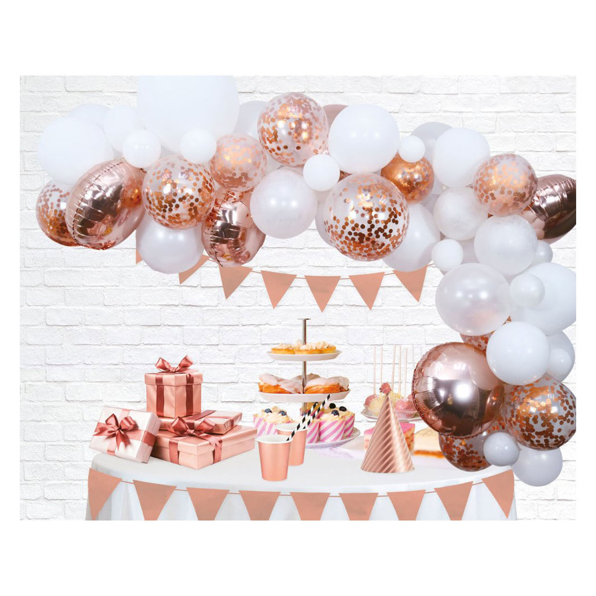 Conjunto arco de globos Globos oro rosa