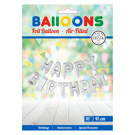 Globos globo foil texto feliz cumpleaños plata