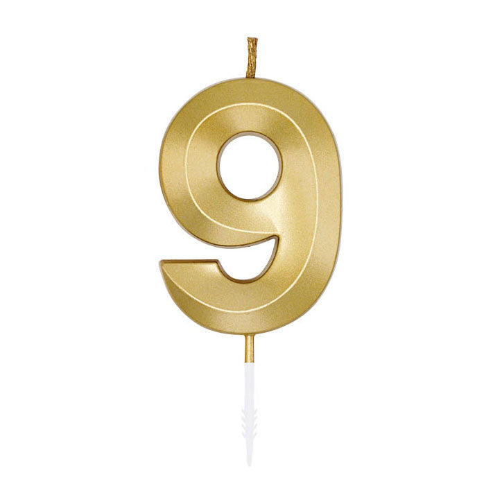 Vela tarta Globos 6cm oro metalizado núm. 9