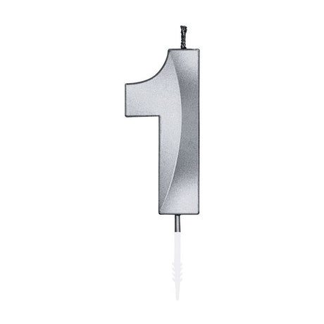 Vela tarta Globos 6cm plata metalizada nº1